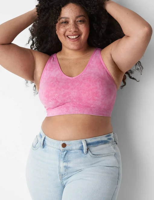 Full Coverage Bras^Lane Bryant Acid Wash Seamless Bralette Strawberry