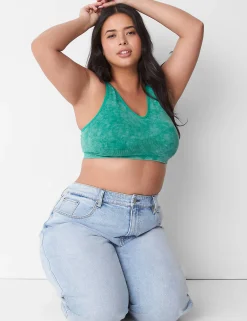 No-Wire Bras And Bralettes^Lane Bryant Acid Wash Seamless Bralette Deep Green