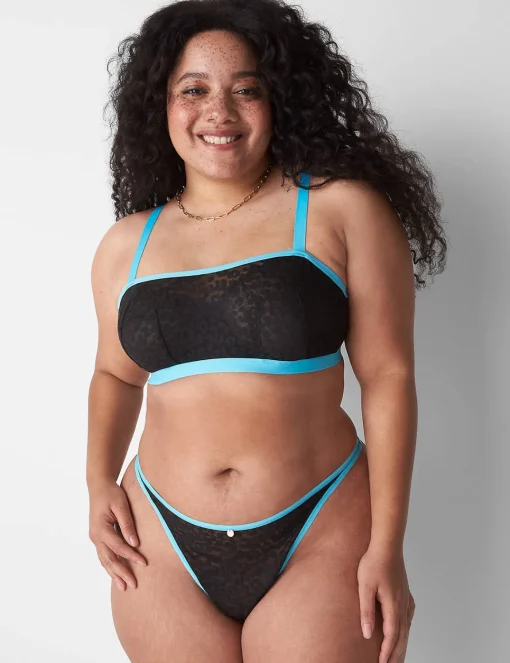 Thong Panties^Lane Bryant Animal Lace Dipped Thong Black