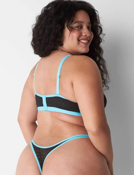 Thong Panties^Lane Bryant Animal Lace Dipped Thong Black