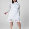 Occasion^Lane Bryant Blouson-Sleeve Boatneck Lace Dress White