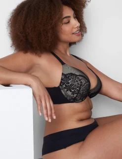 Underwire Bras^Lane Bryant Boost Plunge Bra With Lace Black