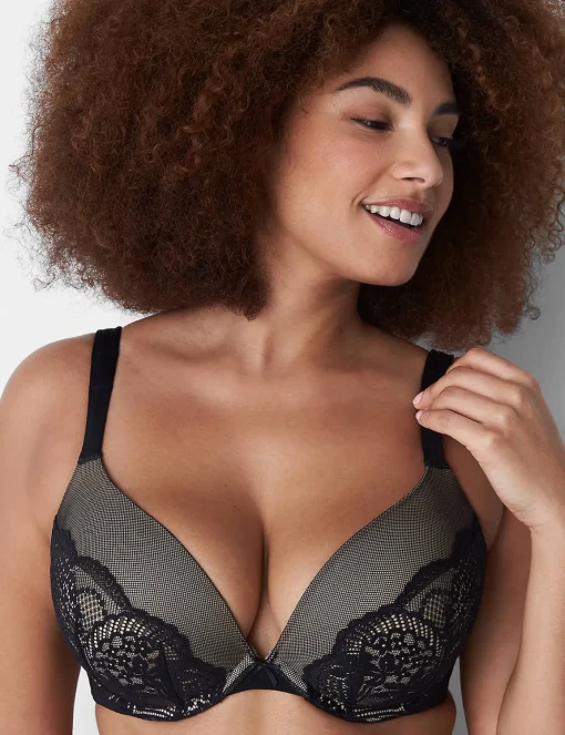 Underwire Bras^Lane Bryant Boost Plunge Bra With Lace Black