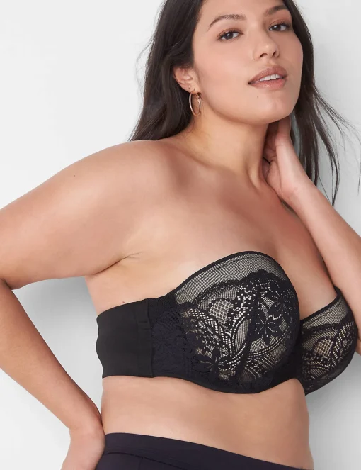 Underwire Bras^Lane Bryant Boost Strapless Bra With Lace Black