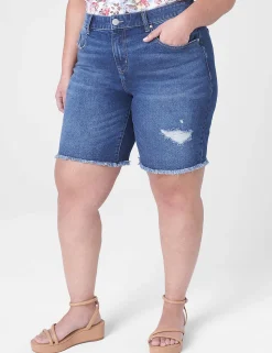 Crops, Capris And Shorts^Lane Bryant Boyfriend Bermuda Jean Short - Raw Hem Medium Denim