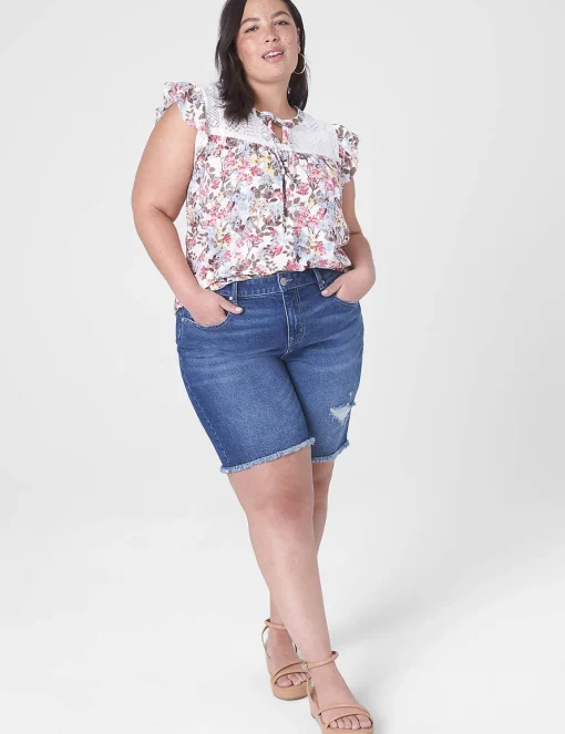 Crops, Capris And Shorts^Lane Bryant Boyfriend Bermuda Jean Short - Raw Hem Medium Denim
