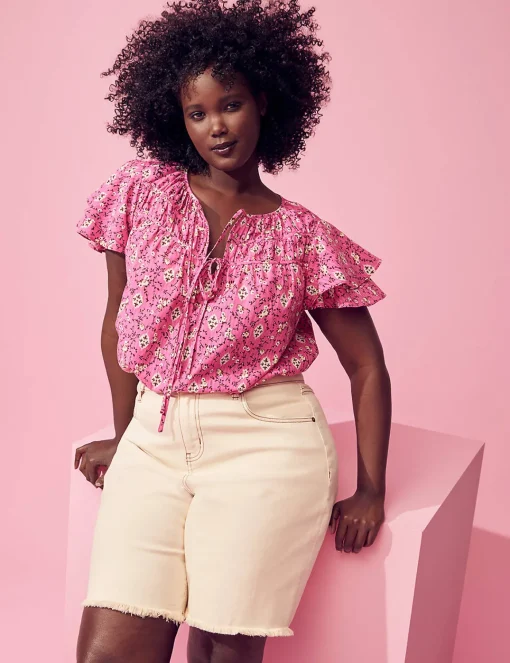 Crops, Capris And Shorts^Lane Bryant Boyfriend Bermuda Jean Short Ecru