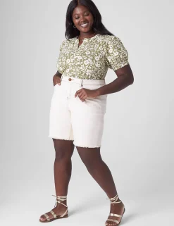 Crops, Capris And Shorts^Lane Bryant Boyfriend Bermuda Jean Short Ecru