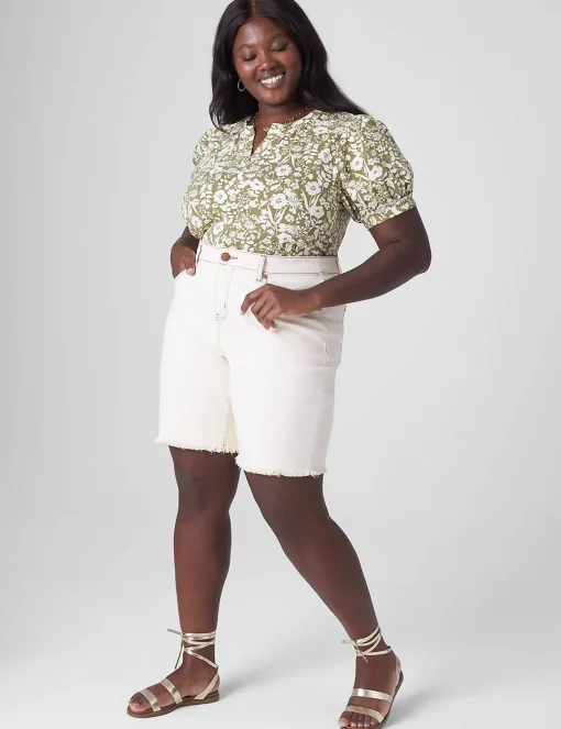 Crops, Capris And Shorts^Lane Bryant Boyfriend Bermuda Jean Short Ecru