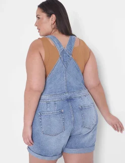Crops, Capris And Shorts^Lane Bryant Boyfriend Short Denim Overalls Light Denim