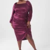 Maxi & Midi^Lane Bryant Bracelet-Sleeve Square-Neck Shirred Dress Dark Purple