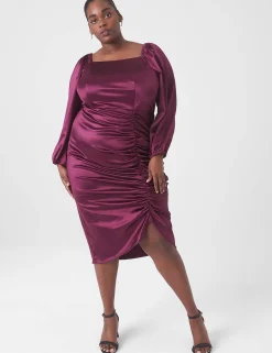 Maxi & Midi^Lane Bryant Bracelet-Sleeve Square-Neck Shirred Dress Dark Purple