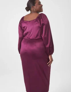 Maxi & Midi^Lane Bryant Bracelet-Sleeve Square-Neck Shirred Dress Dark Purple