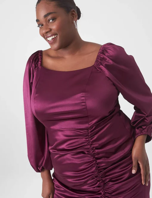 Maxi & Midi^Lane Bryant Bracelet-Sleeve Square-Neck Shirred Dress Dark Purple