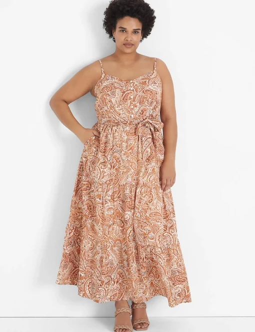 Fit & Flare^Lane Bryant Button-Down Tie-Waist Tiered Dress Windmark Paisley