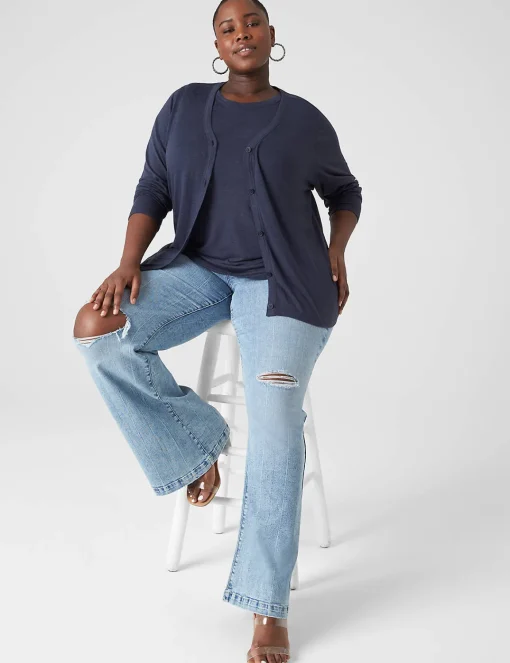 Cardigans^Lane Bryant Button-Front Linen Overpiece Blue Nights