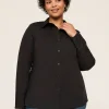 Shirts & Blouses^Lane Bryant Button-Front No-Peek Girlfriend Shirt Black