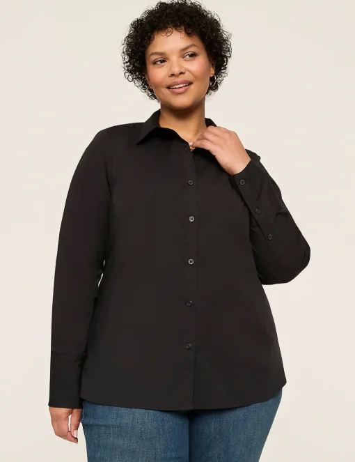 Shirts & Blouses^Lane Bryant Button-Front No-Peek Girlfriend Shirt Black