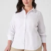 Shirts & Blouses^Lane Bryant Button-Front No-Peek Girlfriend Shirt White