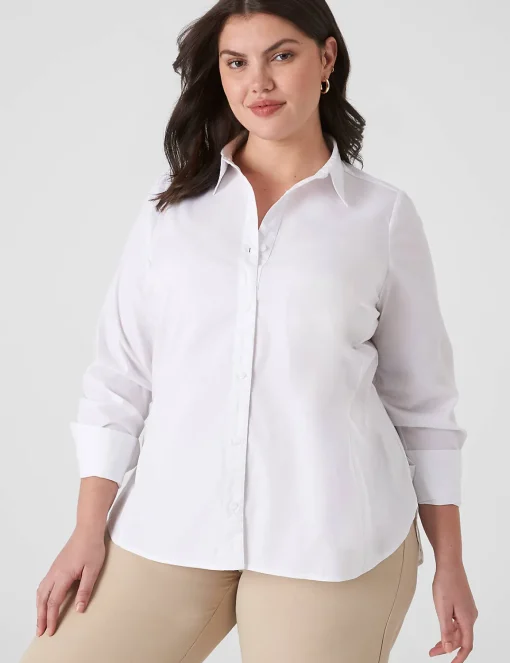 Shirts & Blouses^Lane Bryant Button-Front No-Peek Girlfriend Shirt White