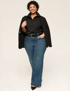 Shirts & Blouses^Lane Bryant Button-Front No-Peek Girlfriend Shirt Black
