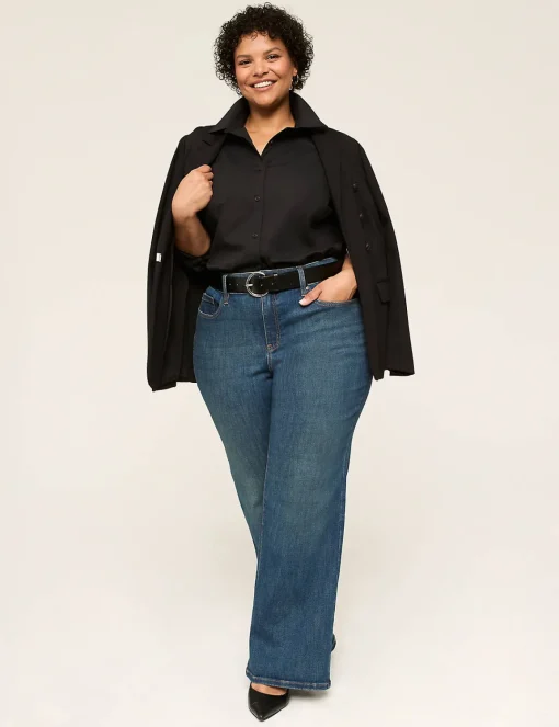 Shirts & Blouses^Lane Bryant Button-Front No-Peek Girlfriend Shirt Black