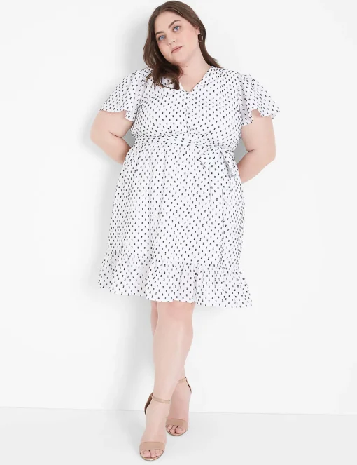 Work Versatile^Lane Bryant Cap Flutter-Sleeve Button-Down Dress Maritime Blue