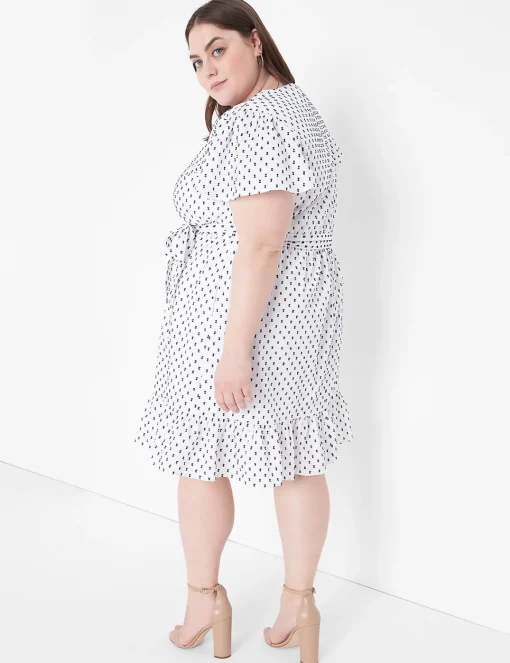 Work Versatile^Lane Bryant Cap Flutter-Sleeve Button-Down Dress Maritime Blue