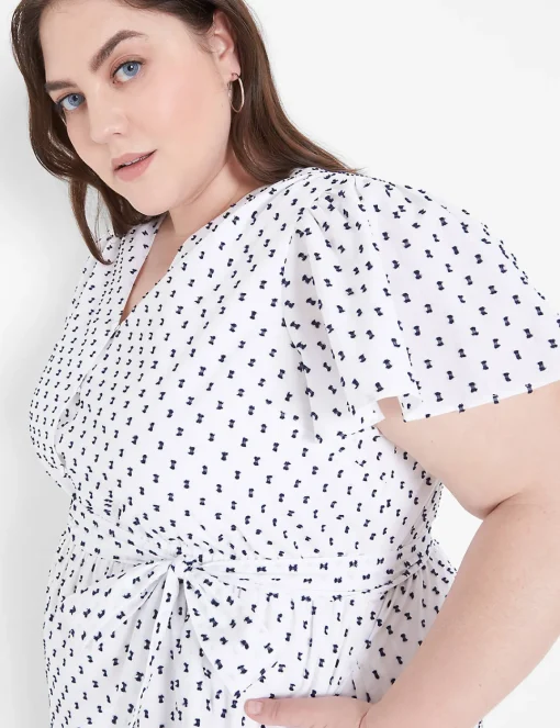 Work Versatile^Lane Bryant Cap Flutter-Sleeve Button-Down Dress Maritime Blue