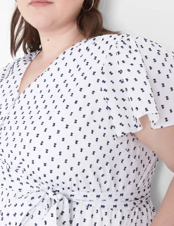 Work Versatile^Lane Bryant Cap Flutter-Sleeve Button-Down Dress Maritime Blue