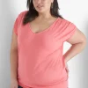 Knit Tops^Lane Bryant Cap-Sleeve Banded-Hem Tee Coral