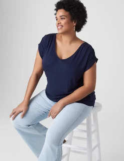 Knit Tops^Lane Bryant Cap-Sleeve Banded-Hem Tee Maritime Blue