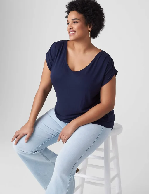 Knit Tops^Lane Bryant Cap-Sleeve Banded-Hem Tee Maritime Blue
