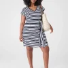 Maxi & Midi^Lane Bryant Cap-Sleeve Belted Midi Dress Swiss Stripe
