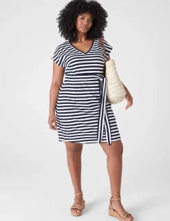 Maxi & Midi^Lane Bryant Cap-Sleeve Belted Midi Dress Swiss Stripe