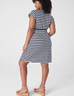 Maxi & Midi^Lane Bryant Cap-Sleeve Belted Midi Dress Swiss Stripe