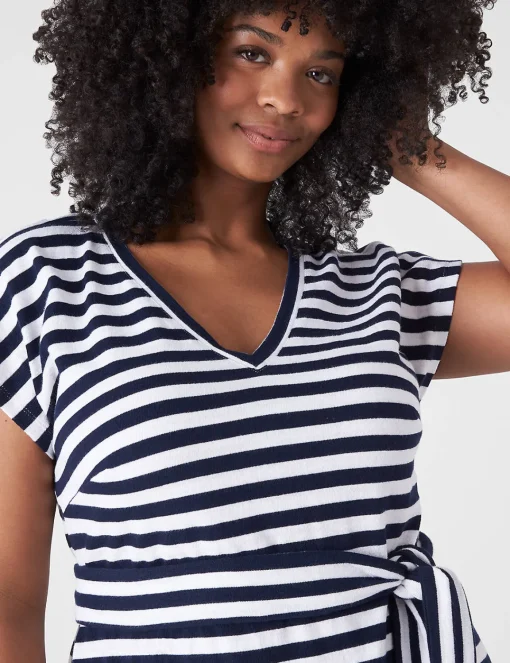 Maxi & Midi^Lane Bryant Cap-Sleeve Belted Midi Dress Swiss Stripe