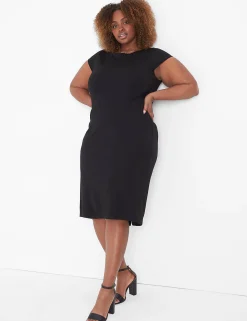 Maxi & Midi^Lane Bryant Cap-Sleeve Boatneck Sheathdress Black