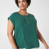 Knit Tops^Lane Bryant Cap-Sleeve Crew-Neck Henley Tee Hunter Green