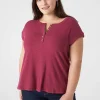 Knit Tops^Lane Bryant Cap-Sleeve Crew-Neck Henley Tee Burgundy