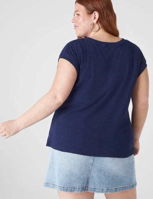Knit Tops^Lane Bryant Cap-Sleeve Crew-Neck Henley Tee Maritime Blue