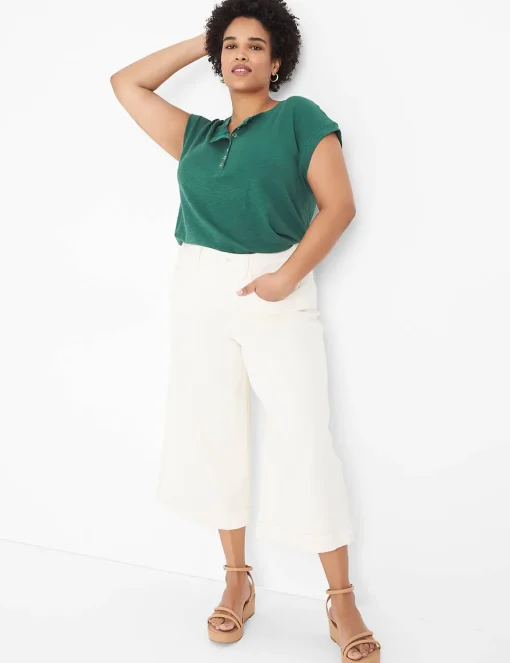 Knit Tops^Lane Bryant Cap-Sleeve Crew-Neck Henley Tee Hunter Green