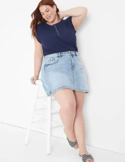 Knit Tops^Lane Bryant Cap-Sleeve Crew-Neck Henley Tee Maritime Blue