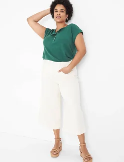 The Tee Shop^Lane Bryant Cap-Sleeve Crew-Neck Henley Tee Hunter Green