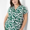 Shirts & Blouses^Lane Bryant Cap-Sleeve Pleat-Front Top Green Maluku Leaves