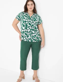 Shirts & Blouses^Lane Bryant Cap-Sleeve Pleat-Front Top Green Maluku Leaves