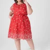 Work Versatile^Lane Bryant Cap-Sleeve Ruched Fit & Flare Dress Red
