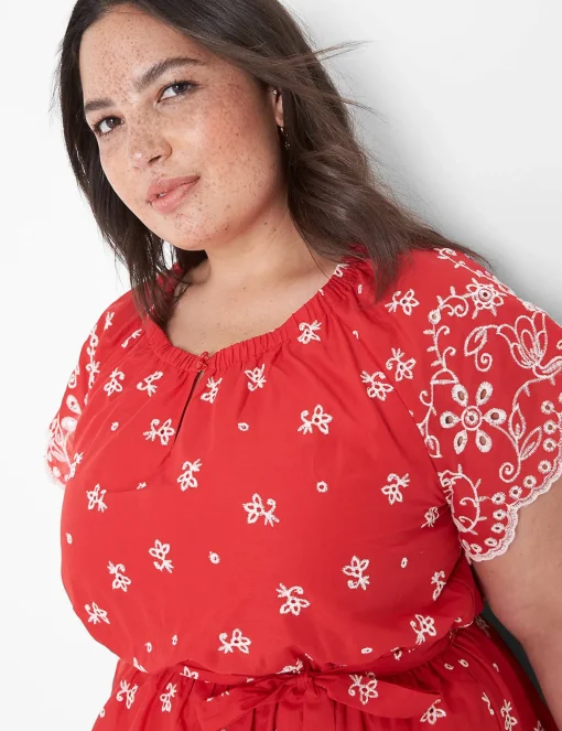 Work Versatile^Lane Bryant Cap-Sleeve Ruched Fit & Flare Dress Red