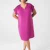 Swing Dresses^Lane Bryant Cap-Sleeve Shirred-Shoulder Swing Dress Purple Wine