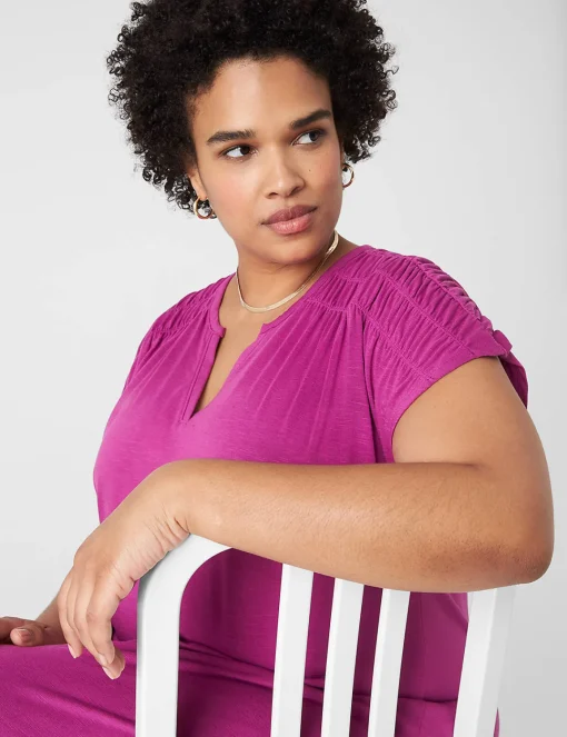 Swing Dresses^Lane Bryant Cap-Sleeve Shirred-Shoulder Swing Dress Purple Wine